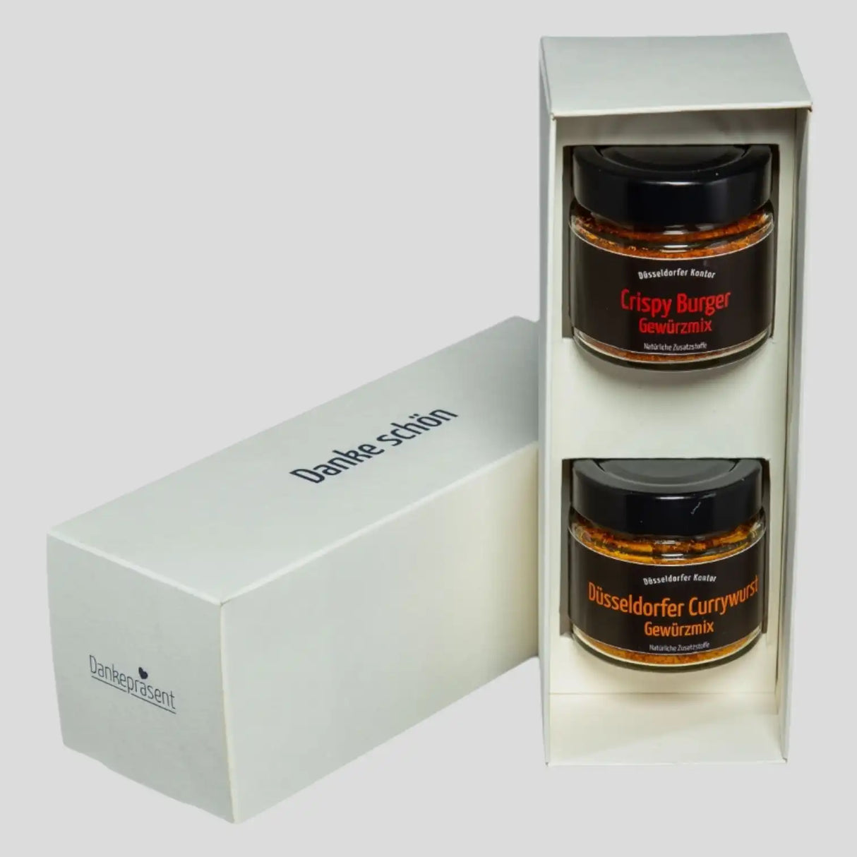 Dankepräsent mit Gewürzen Crispy Burger & Düsseldorfer Currywurst für den Herren zum einfach Danke sagen - Düsseldorfer Kontor ❤️
