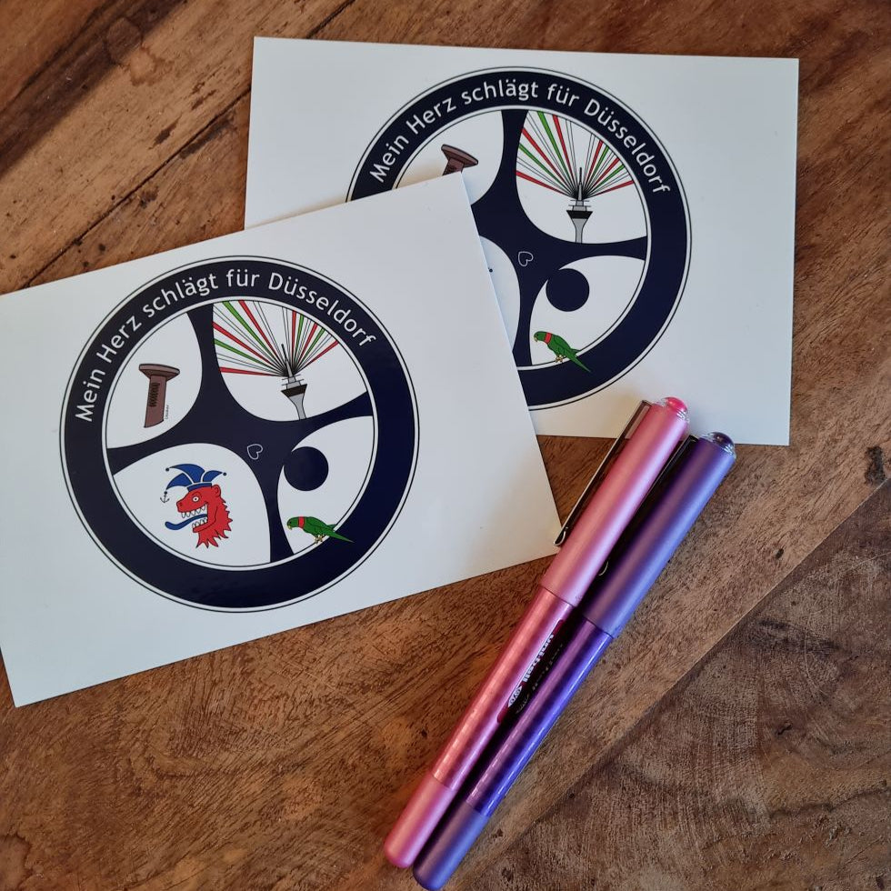 Unsere Postkarte mit dem markanten Radschläger als Aufkleber