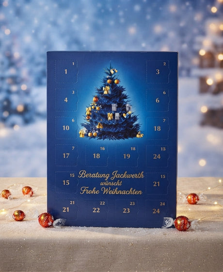 Klassischer Adventskalender mit Ihrem Logo und Design für Kunden und Mitarbeiter by Dankepräsent für höchste Wertschätzung, gefüllt mit Schokolade von Milka oder Lindt.