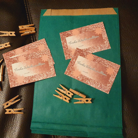 10 Grüne Papiertüten und Kärtchen Frohe Weihnachten mit Klammern - Düsseldorfer Kontor ❤️ 