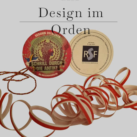 Kreativer Orden aus Pappe, individuell bedruckt und mit einem Bonbon bestückt. Originelles Wurfmaterial oder Gastgeschenk, auch in kleinen Mengen erhältlich.