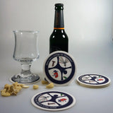 Set Bierdeckel "Mein Herz schlägt für Düsseldorf" mit dem markanten Radschläger, dem bergischen Löwen und dem illuminierten Fernsehturm samt frechem Halsbandsittich - mehr Düsseldorf geht nicht!  Düsseldorfer Kontor ❤️ mit Dankepräsent