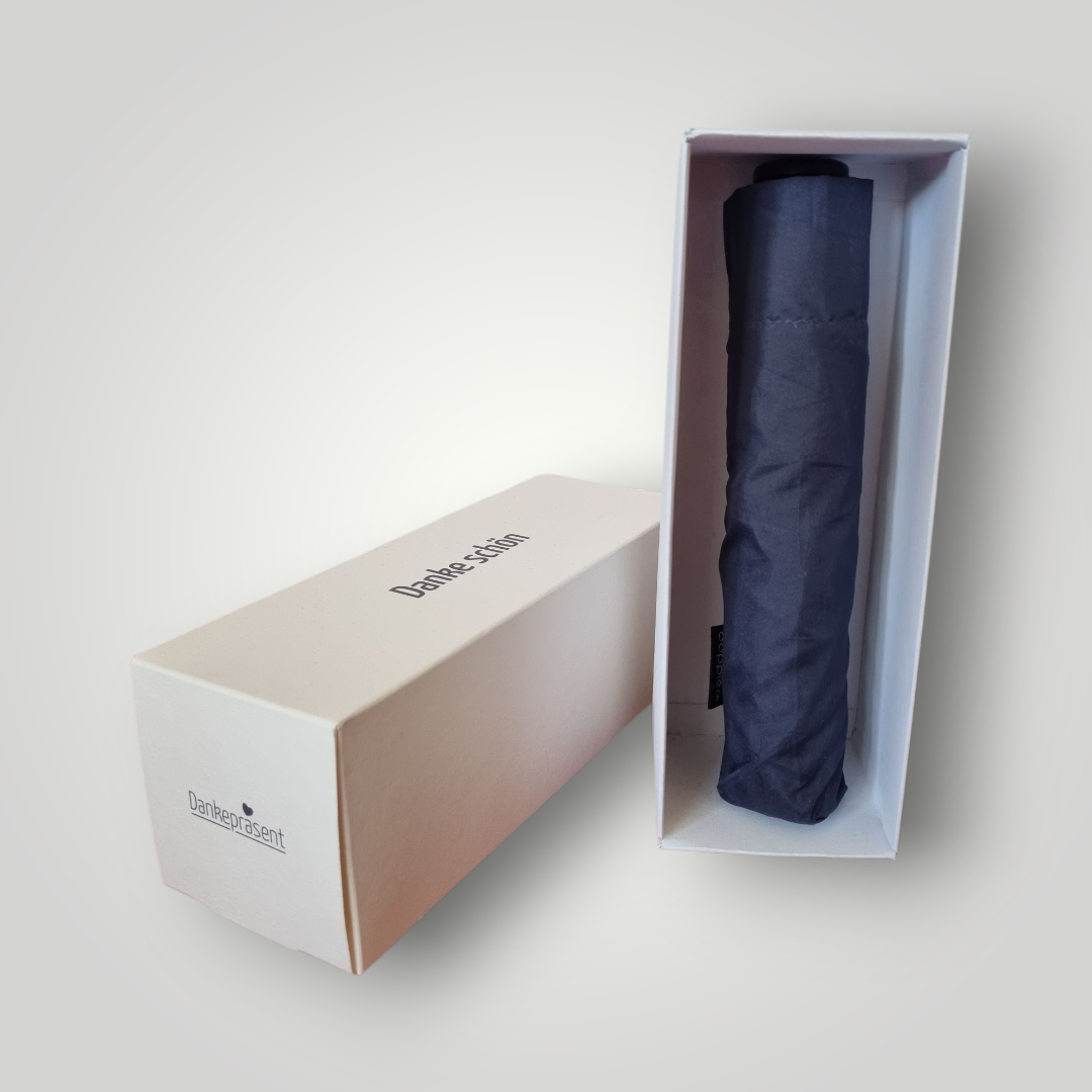 Dankepräsent-Box vom Düsseldorfer Kontor – Exklusives Geschenkset mit ultraleichtem Regenschirm (unter 100g) für Business & Onboarding. 