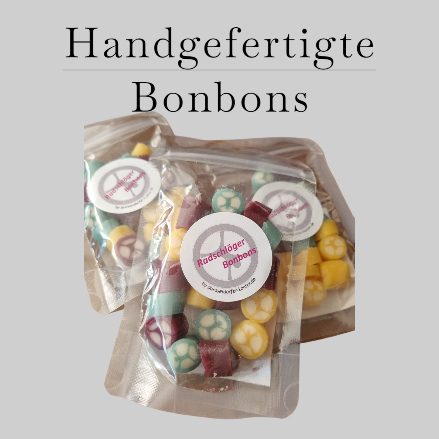 Unser Radschläger-Bonbons mit dem Geschmack nach Brombeere oder Orange oder Heidelbeere