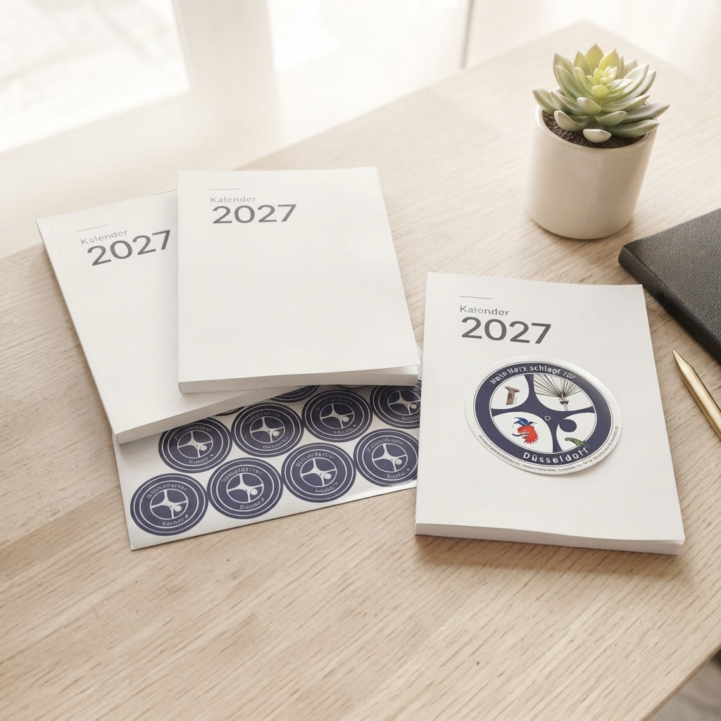 Wochenkalender vom Verlag ardea-ALBA mit Ihrem Logo-Eindruck und 12 Seiten für Sprüche & Mehr für ein Jahr Sichtbarkeit bei Ihren Mitarbeitern und Kunden.