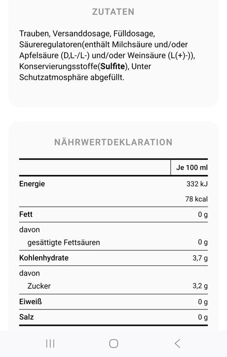 Zutatenliste unseres Piccolo mit dem dreisprachigen Danke-Etikett von Dankepraesent
